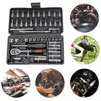 Набор ключей с храповым механизмом, эргономичная резиновая ручка, многоразовые головки разных размеров, многофункциональный автомобильный ключ для ремонта автомобиля