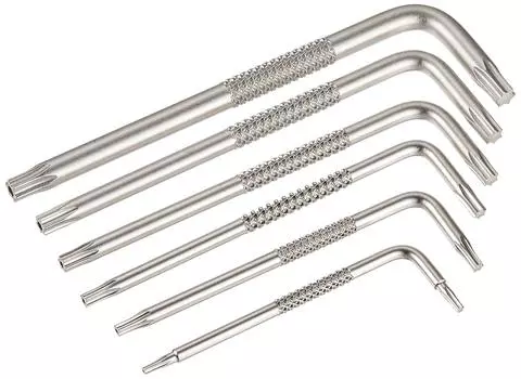 Набор ключей Torx HOZAN Набор из 6 шестигранных гаечных ключей с головкой под звездочку, совместимых с винтами T6/T8/T10/T15/T20/T25, защищенных от несанкционированного доступа W-82 серебряный