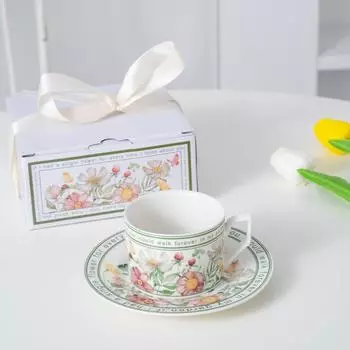 Набор кофейной чашки и блюдца, керамическая чашка с соломинкой в подарок, подарочная коробка высокой ценности с самоклеящейся лентой. 250ml