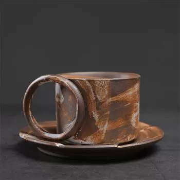 Набор кофейной чашки и блюдца, креативная керамическая чашка для послеобеденного чая, ретро чашка для эспрессо ручной работы, грубая керамика, чашка для молока и завтрака 201-300ml