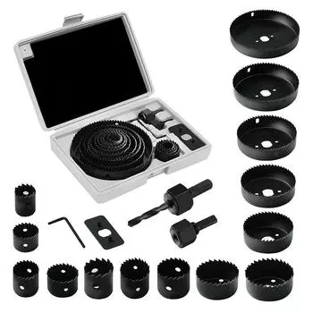 Набор кольцевых пил 8/11/16 шт. в кейсе, набор сверл с оправками и шестигранным ключом для мягкой древесины, фанеры, гипсокартона, ПВХ