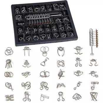 Набор колец-головоломок Ailunate для взрослых и сложный образовательный набор для тренировки мозга 30 типов для детей, головоломки, кольца, тренировка, металл, игрушка,