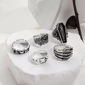 Набор колец из 5 шт./компл., штабелируемый в стиле панк, винтажные, различной формы, серповидный палец серебряный