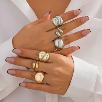 Набор колец из гладкого металла с преувеличенной неровностью — европейский и американский стиль Set 5653