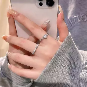 Набор колец с цветочным сердцем и регулируемой формой — модный нишевый дизайн для женщин, простой и универсальный J825 Flowers, 2 pieces