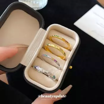 Набор колец с геометрической звездой и цветным цирконием: Стильные элитные кольца на указательный палец для женщин 2 pieces золотой