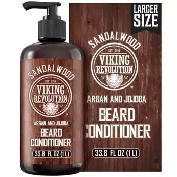 Набор кондиционеров для мытья бороды Viking Revolution Beard Wash с маслом арганы и жожоба — шампунь с улучшенным натуральным ароматом сандалового дерева, 17 унций