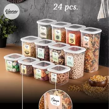 Набор контейнеров для хранения, 24 шт., 8 шт.(0,55 литра, 1,2 литра, 1,75 литра) белый