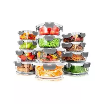 Набор контейнеров для хранения пищевых продуктов, стеклянный, штабелируемый, герметичный, с крышками, кухонный, 24 предмета 24pcs