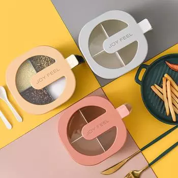 Набор коробок для приправ, четыре коробки в одной кухне с баком для вкусовой соли, бытовой многосекционный ящик с крышкой для хранения приправ 14*8cm белый