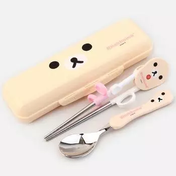 Набор корректирующих палочек для еды Rilakkuma, корилак цвета слоновой кости, ложка + палочки для еды + футляр