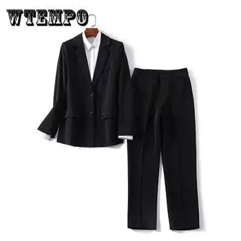 Набор костюмов, повседневный пиджак, пиджак + брюки, женский костюм из двух предметов на весну и осень, новые профессиональные официальные костюмы XXXXL чёрный