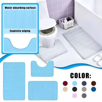 Набор ковриков для ванной комнаты из пены с эффектом памяти, 3 предмета, нескользящие сверхмягкие впитывающие коврики для ванной, наборы ковриков для сухой и машинной стирки для туалета для пола в ванной комнате One Size чёрный