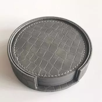 Набор кожаных подставок 6 шт. с держателем, подставки для напитков для стаканов, кухонный столовый аксессуар, черный