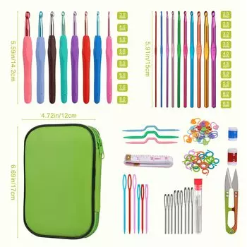 Набор крючков для вязания Fenrry, набор игл для вязания крючком, иглы для пряжи для начинающих, зеленый чехол и аксессуары для вязания крючком для рукоделия