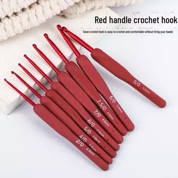Набор крючков для вязания ручной работы с красной мягкой ручкой - Металлические инструменты для вязания свитеров и шерсти