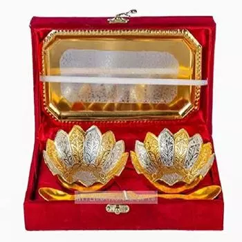 Набор круглых мисок из немецкого серебра, латуни, подноса и ложки, роскошная бархатная коробка Royal Royal, используемая для сухофруктов, сладостей и домашнего декора