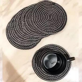 Набор круглых подставок из полипропилена (Набор из 6 штук) Машинная стирка Впитывающий размер: 5-дюймовый диаметр серый/чёрный