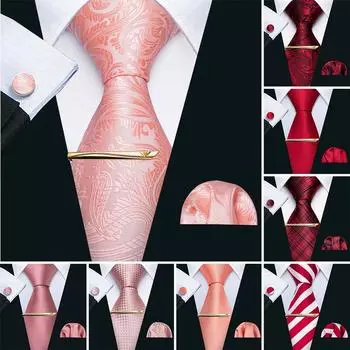 Набор крутых галстуков Barry.Wang с завязкой для галстука, коралловый, розовый, красный галстук, квадратные нагрудные запонки и запонки N-5254
