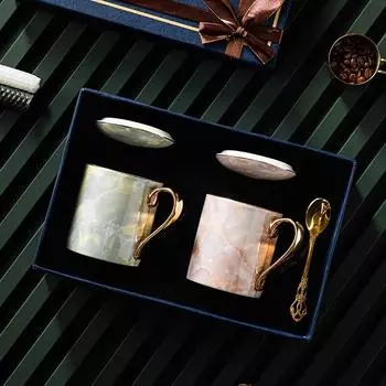 Набор кружек для кофе из костяного фарфора, керамический чайный сервиз, мраморная полоска, роскошные подарки, фарфоровая посуда для напитков, парная чашка, подарочная коробка 400ml розовый