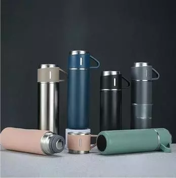 Набор кружек портативный с одной крышкой, однотонная кружка двойного назначения из нержавеющей стали, деловой вакуумный набор прямых чашек 500ml