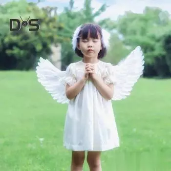 Набор крыльев для косплея, крылья ангела с перьями и повязкой на голову, волшебная палочка, костюм ангела на Хэллоуин для ролевых игр для взрослых и детей A