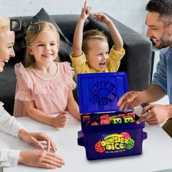 Набор кубиков для мусорного контейнера. Динамичная семейная игра в кости для 2-4 игроков. Настольная игра с кубиками для мусорного контейнера. 80 кубиков и граффити-наклейки для вечеринки в стиле Game Night Travel. синий