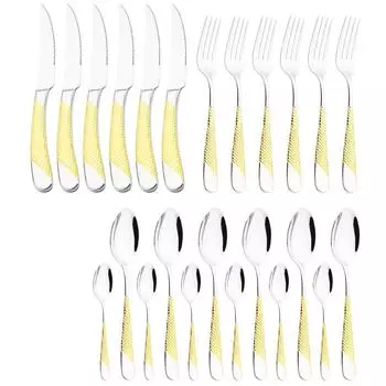 Набор кухонной посуды Нержавеющая сталь Вилка Ложки Ножи Набор столовых приборов Золото 24/16 шт. Серебро Набор столовой посуды 18/10 Нержавеющая сталь 16pcs серебряный