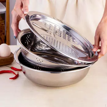 Набор кухонных гаджетов: Корзина для слива, терка и приспособление для приготовления салата 27cm