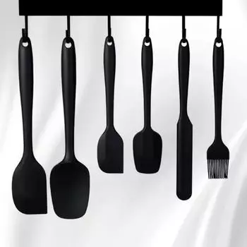 Набор кухонных лопаток из пищевого силикона для выпечки, приготовления пищи и смешивания, антипригарные кухонные принадлежности, можно мыть в посудомоечной машине чёрный