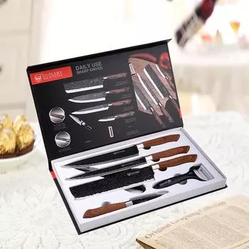 Набор кухонных ножей из нержавеющей стали, инструменты, кованый кухонный нож, ножницы, керамическая овощечистка, шеф-повар, слайсер, нож для очистки овощей, подарочный футляр 1 set
