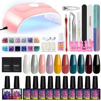 Набор лаков для ногтей PHOENIXY, 6/10 шт., полуперманентный лак с УФ-лампой 54 Вт, инструменты для дизайна ногтей «сделай сам», маникюрный набор для украшения ногтей 06