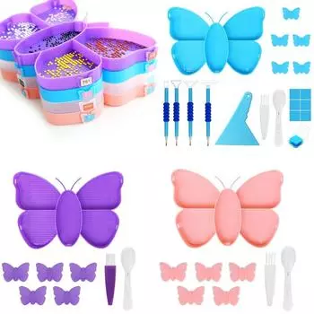 Набор лотков для алмазной живописи с 5 сетками, лоток для дрели в форме бабочки, тарелка для алмазной живописи, ручка, художественные пластины для вышивки бисером, инструменты для вышивки крестом фиолетовый