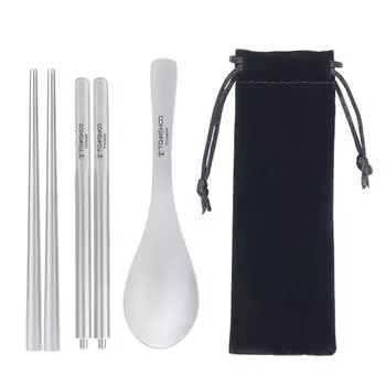 Набор ложек и палочек для еды Ti, двухсекционные палочки для еды, устойчивы к плесени и скольжению, портативны, легко моются чёрный