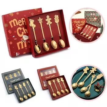 Набор ложек и вилок из нержавеющей стали, украшение на рождественскую елку в виде лося, десертная кофейная ложка, рождественский подарок, столовые приборы, посуда для друзей