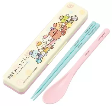 Набор ложек-палочек для еды Skater, 18 см, антибактериальная обработанная коробка для обеда для взрослых, поставляется с силиконовой подушечкой и издает звук. Сделано в Японии