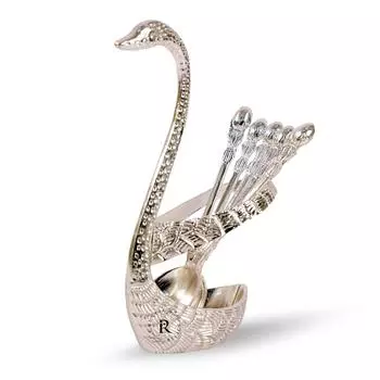 Набор ложек Swan Baby - 6 шт. ложек с подставкой | Красивый набор столовых приборов из полированного серебра и металла