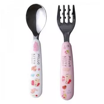 Набор ложка + вилка с толстой ручкой для младенцев Hello Kitty SFBS1 (574344), популярный персонаж в Корее