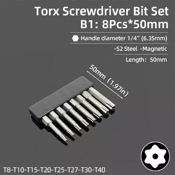 Набор магнитных отверток с защитой от несанкционированного доступа 50/75/100/150 мм, сверла, биты для отверток, шестигранные, Torx, плоская головка 1/4 дюйма, ручные инструменты