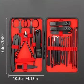 Набор маникюрных инструментов из 24 предметов, кусачки для ногтей и набор для кутикулы, набор для педикюра из нержавеющей стали чёрный