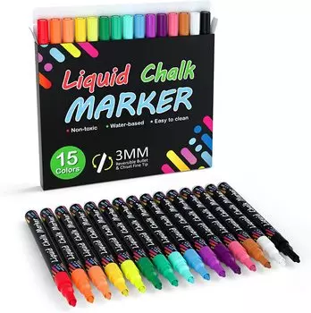 Набор маркеров Shuttle Art Chalk из 15 цветов, черный маркер для досок, жидкая меловая ручка 3 мм, стирается влажной тканью, для школы, дома, офиса, магазина, для детей, взрослых