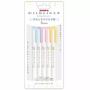 Набор маркеров Zebra Mild Liner Gentleness Mild, 5 цветов, WKT7-5C-YC