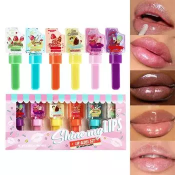 Набор масел для губ Glass Mirror (9мл*6шт), Ice Cream Перламутровый увлажняющий блеск для губ, меняющий цвет