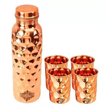 Набор медных бутылок и стаканов, посуды для питья и сервировки с коваными бриллиантами, польза для здоровья, 5 предметов