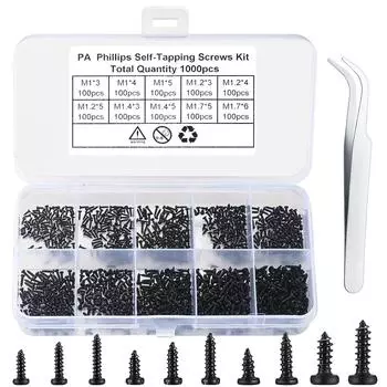 Набор мелких саморезов с крестообразной полукруглой головкой M1-M1.7PA для электронных часов и очков, 1200 шт. 1000pcs