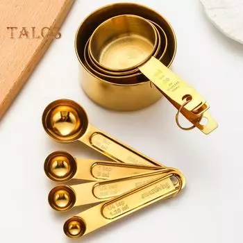 Набор мерных ложек из нержавеющей стали, двойные весы, эргономичная ручка, мерный стакан для точных измерений при выпечке, домашняя кухня, пекарня C золотистый