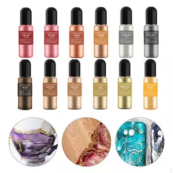 Набор металлических чернил из 12 бутылок, пигмент, жидкий краситель из эпоксидной смолы для изготовления скрапбукинга