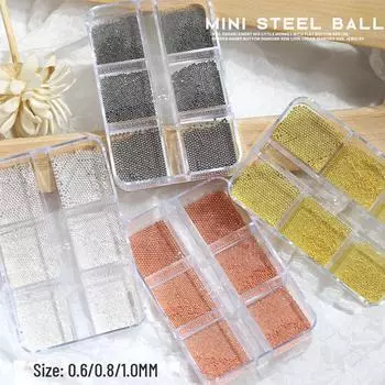 Набор мини-стальных бусин золотого и серебряного цвета для дизайна ногтей - 0,6 мм Аксессуары для ногтей