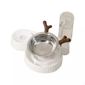 Набор мисок для корма и воды для кошек и собак. Приподнятые миски с бутылкой, нескользящие, наклон 15°. Brown Antlers