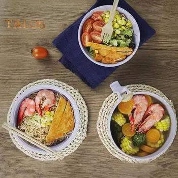 Набор мисок для лапши рамен с крышкой, палочками для еды, ложкой и вилкой, большой емкости, дренажная миска для лапши рамен, экологически чистая миска для супа рамен без содержания бисфенола А 1200ml розовый